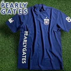 PEARLY GATES パーリーゲイツ ゴルフ ソルディフェンダー 吸汗速乾 接触冷感 エンブレムプリント ストレッチ モックネック 半袖 カットソー インナー Tシャツ ゴルフウェア 053-2267791 定価1.3万 ネイビー▲015▼50808w05