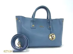 FURLA フルラ ハンドバッグ リンダ G6846 ブルーグレー系 レザー レディース 2WAY ゴールド金具 美品