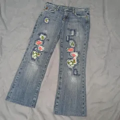 miss me デザインデニム フラワー 30 デニム フレア ブーツカット