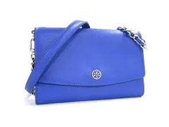 TORY BURCH トリーバーチ ショルダーバッグ ショルダーウォレット ブルー レザー レディース 2WAY シルバー金具 美品