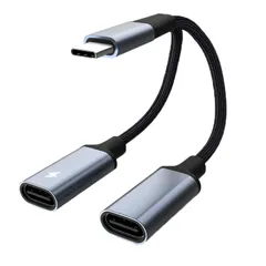 ALLVD【2in1】 タイプCイヤホン変換ケーブル Type-CイヤホンジャックUSB C PD急速充電アダプタ 音声通話/音量調節/音楽イヤホン 二股 高耐久 ナイロン編み 接続ケーブル 対応（ 3.5mmイヤホンジャックがないのType-Cポートのデバイ