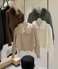 フェイクファーカーディガン (華奢 フェミニン 冬コーデ ゲストルック ニット カーディガン