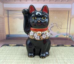 布団付♪新品！高さ26cm♪常滑焼 招き猫 黒猫 厄除け 貯金箱 /特大白