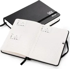 【sale】日手帳 7月はじまり A6 ハードカバー 2025 2026年 スケジュール帳 ダイアリー 日記帳 システム手帳 プランナー 1日1ページ ビジネス手帳 時間 管理 ノート しおり付き ブラック a-465のサムネイル