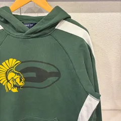 古着 L パーカー スポーツ ラグラン ビックプリント フード 緑