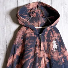 【海外モデル】Polo by Ralph Lauren 白ポニー刺繍 短丈 ジップパーカー タイダイ ブリーチ #0156