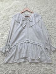 未使用品 エイミーイストワール 総柄プリーツワンピース F フリル襟
