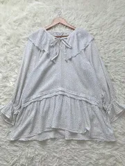 SLOBE IENA  長袖 ドット柄 コットン フリルブラウス ホワイト