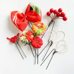 〔551〕七五三髪飾り　ヘッドドレス　水引ピン　アンティーク着物リメイク