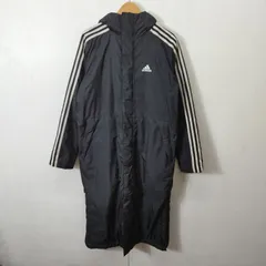 adidas アディダス ベンチコート アウター フーディー サイド スリット スリーストライプス スポーツ トレーニング 防寒 観戦 ブラック系 S A926