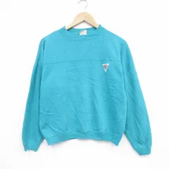 M/古着 長袖 スウェット メンズ 90年代 90s ワンポイントロゴ ラグラン クルーネック USA製 青緑 25dec12