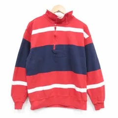 L/古着 ノーティカ 長袖 ブランド ハーフジップ スウェット メンズ 90年代 90s US2 コットン 赤他 ボーダー 25dec12