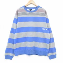 XL/古着 ボルコム 長袖 スウェット メンズ ワンポイントロゴ クルーネック 青他 ボーダー 25dec12のサムネイル