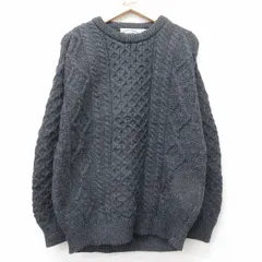 L/古着 長袖 アラン フィッシャーマン ケーブル セーター メンズ 90年代 90s ウール クルーネック 濃グレー【spe】 25dec12