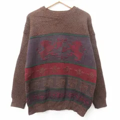 L/古着 長袖 セーター メンズ 90年代 90s ウール クルーネック USA製 茶 霜降り他 25dec12