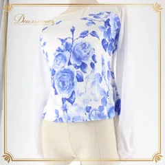 社交ダンス 衣装 スタンダード トップス レッスンウェア レディース MR DANCE 青 白 ホワイト系 ブルー系 花柄 薔薇 バラ 長袖 レース 花柄デザイン レッスン用ダンスウェア おしゃれ トップススタイル エレガント フォーマル 弾力性 お出かけ