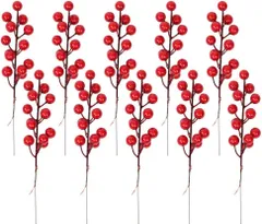 人工レッドベリー 造花 レッドベリーステム 10本 クリスマス ツリー飾り リース DIY クラフト アートフラワー インテリア飾り x-1