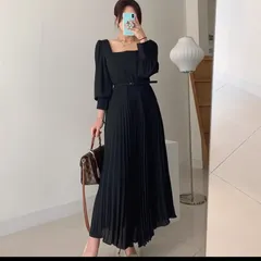【新品】シンプル大きいサイズ　レディースゆったり　韓国　ロングワンピース　長袖　卒園式 卒業式黒