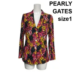 ◇ パーリーゲイツ PEARLY GATES テーラードジャケット 長袖 シングルブレスト 総柄 マルチカラー 綿 麻 絹 1 S 7号 レディース S6A472