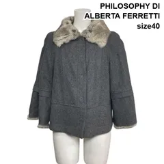 ◆ フィロソフィーアルベルタフェレッティー PHILOSOPHY ショートコート ファーコート ウール ラビットファー 40 L 11号 レディース S6A467