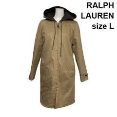 ◆ ラルフローレン RALPH LAUREN フーデッドコート リバーシブル 長袖 ロング丈 フード ブラウン系 毛 綿 L 11号 レディース S6A463