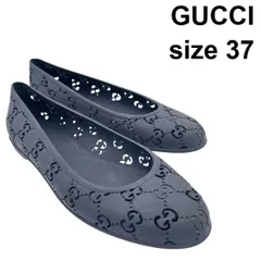 ● グッチ GUCCI フラットシューズ GGパターン レイン ネイビー ラバー 37 24cm前後 レディース 6V131
