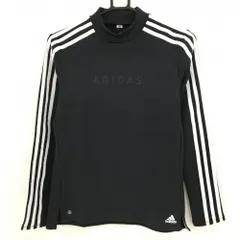 【超美品】アディダス 長袖ハイネックシャツ 黒×白 肩・袖3ライン 胸元ロゴ レディース M ゴルフウェア adidas