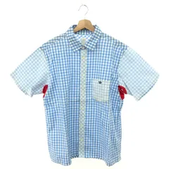 adidas originals アディダスオリジナルス 半袖チェックシャツ サイズ:XO ロゴワッペン   コットン100％ ライトブルー メンズ / 243001004639