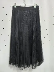 OLIVE des OLIVE ブラック メッシュ プリーツ ロング スカート 1