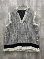 美品 ELFRANK エルフランク Vネックツイードフリンジベスト ジレ ベスト sizeF/グレー ◆■◎レディース