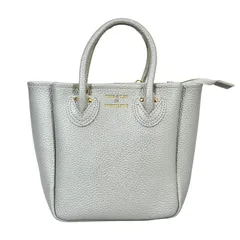 【美品】YOUNG&OLSEN The DRYGOODS STORE ヤングアンドオルセン エンボスレザー シボ加工 フェイクレザー ミニ ハンドバッグ メタリック シルバー 銀色 ゴールド金具 レディース 手提げ かばん 鞄 合成皮革 合皮