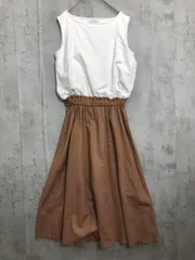 green label relaxing グリーンレーベルリラクシング ユナイテッドアローズ ノースリーブ ドッキング ロング ワンピース ホワイト/ブラウン ■◆ レディース