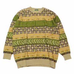 美品 ケンゾー KENZO GOLF コットン ニット セーター 長袖 クルーネック 総柄 カットソー 5 ベージュ マルチカラー/8YBA11 メンズ