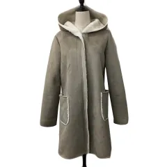 アー・ヴェ・ヴェスタンダード ミッシェルクラン a.v.v standard コート フェイクムートン フェイクファー ロング フード ジップアップ スエード調 無地 長袖 L グレー ベージュ