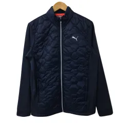 プーマ PUMA ジャケット キルティング ジップアップ ドロスト ゴルフウェア ロゴ ナイロン 長袖 M 紺 ネイビー