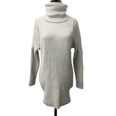 スナイデル SNIDEL ワンピース ミニ ニット プルオーバー タートルネック リブ チュール 切替 長袖 ONE SIZE ベージュ 白 ホワイト