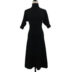 フレイアイディー FRAY I.D ワンピース フレア ロング ニット ハイネック プルオーバー 無地 ウール カシミヤ混 五分袖 F 黒 ブラック