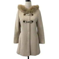 アプワイザーリッシェ Apuweiser-riche コート シングル ミドルフード ファー 比翼仕立て 無地 ウール アンゴラ混 長袖 1 ベージュ