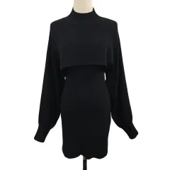 スライ SLY セットアップ ワンピース Iライン ミニ ハイネック セーター プルオーバー ショート ニット リブ 無地 長袖 1 黒 ブラック