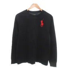 ポロ ラルフローレン POLO RALPH LAUREN Tシャツ ロンＴ 長袖 ラウンドネック ロゴ刺繍 XL 黒 ブラック 赤 レッド /YJ ■ECT