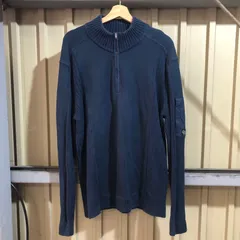 1711 Calvin Klein ハーフジップセーター ネイビー XXL カルバンクライン ニットコットン リブ編み ワンポイント 刺繍ロゴ 古着卸 アメリカ仕入