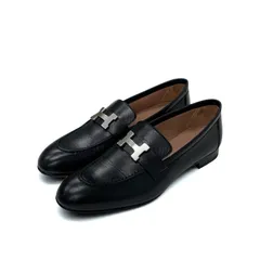 エルメス HERMES パリ ローファー 革靴 靴 シューズ レザー ブラック 黒 シルバー H金具 モカシン