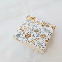 花柄　ふわふわ5重ハンカチ(白/黄色)