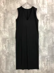 美品 each イーチ Vネック バックスリット ロング ジャンパースカート ワンピース sizeF/黒 ■■ レディース