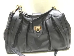 美品 サルヴァトーレ フェラガモ 2WAY ハンドバッグ ☆ AU-21/D228 ガンチーニ金具 ブラック レザー ショルダー Salvatore Ferragamo ▼8A