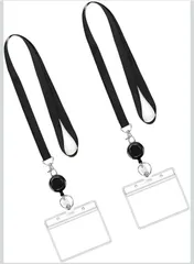 ★IDカードホルダー スマホネックストラップ 横型 ID 名札ホルダー 防水 クリア PVC製 両面用 社員証 学生証 会員証 名刺 ネックストラップ 黒い 2本入り