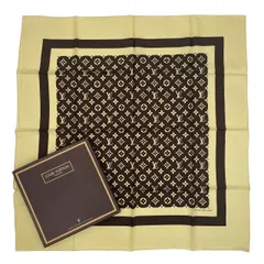 新品同様 LOUIS VUITTON ルイ ヴィトン スカーフ シルク モノグラム イエローｘブラウン 箱付き