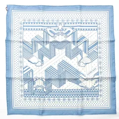 エルメス カレ55 シルク  SANGLES EN ZIGZAG ジグザグのサングル スカーフ バンダナ ブルー ホワイト【中古】
