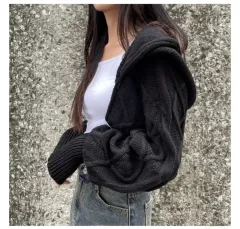 ボレロ クロップド カーディガン ブラック ケーブル編み ニット