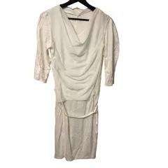  ７分袖ワンピース レディース フォーマル レイヤード風 L ホワイト 2000000255347【MN13】